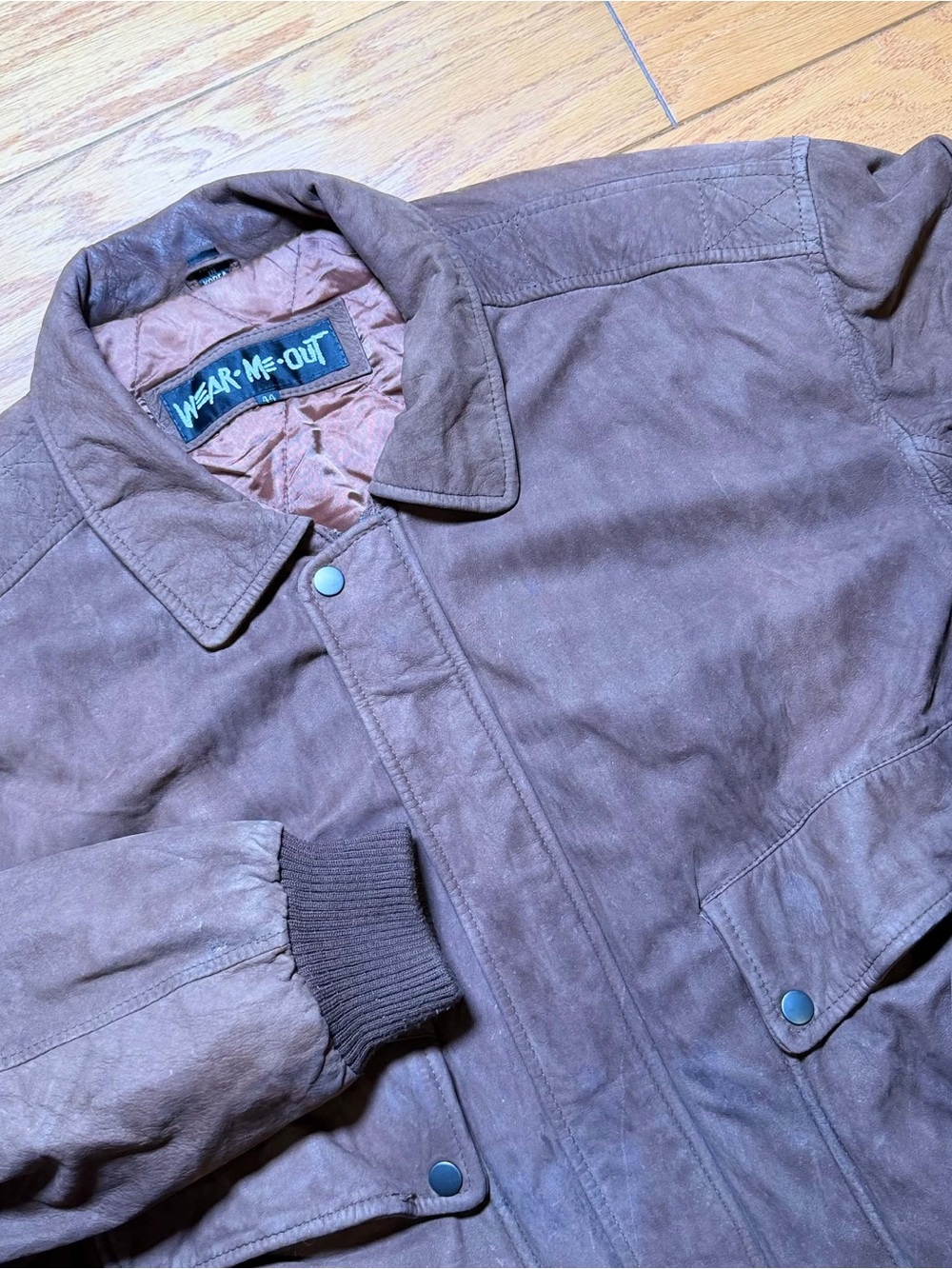 Vintage Wear Me Out Jacket Mens 44 Brown Leather Bomber